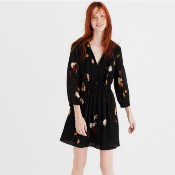 Madewell Black Floral Dress Sz 00 - Picture 1 of 7